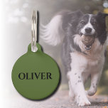 Olive Green and Minimalist Black Name   Pet ID Tag<br><div class="desc">Olive Green Minimalist Cat Dog Name Address Pet ID Tag. You can also remove the personalization and enjoy the elegant and minimal design.</div>