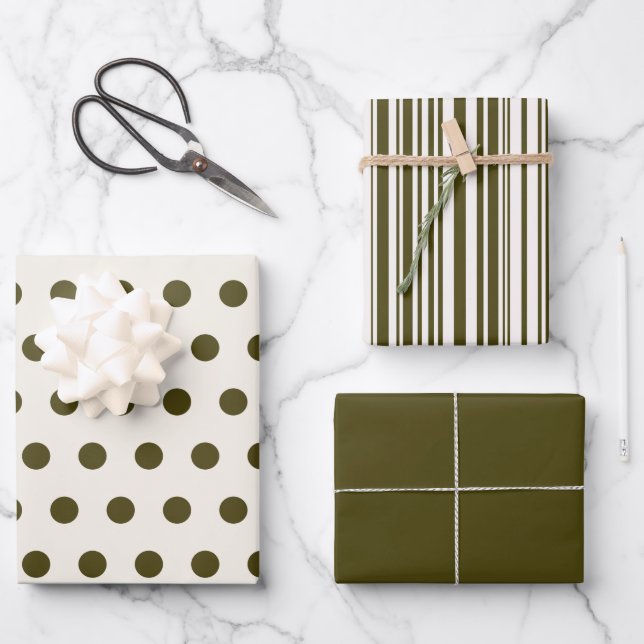Olive Green and Old Lace Wrapping Paper Sheets     (Front)