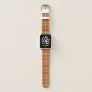 Olive Green and Orange Check Plaid Apple Watch Band