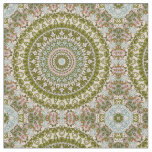 Olive Green and Pastel Mandala Pattern Fabric