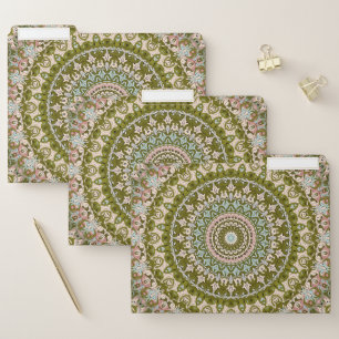 Olive Green and Pastel Mandala Pattern File Folder