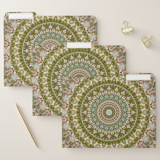 Olive Green and Pastel Mandala Pattern File Folder (Set)