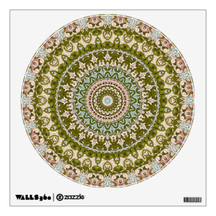 Olive Green and Pastel Mandala Pattern Wall Decal