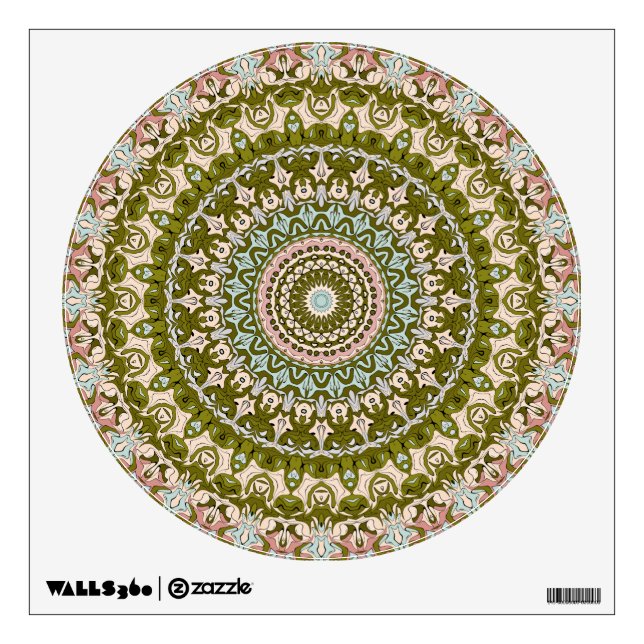 Olive Green and Pastel Mandala Pattern Wall Decal (Front)