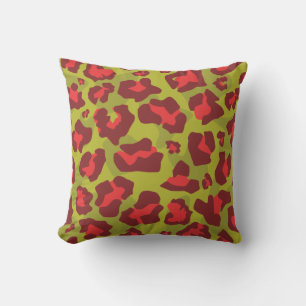 Olive green and red leopard print throw pillow