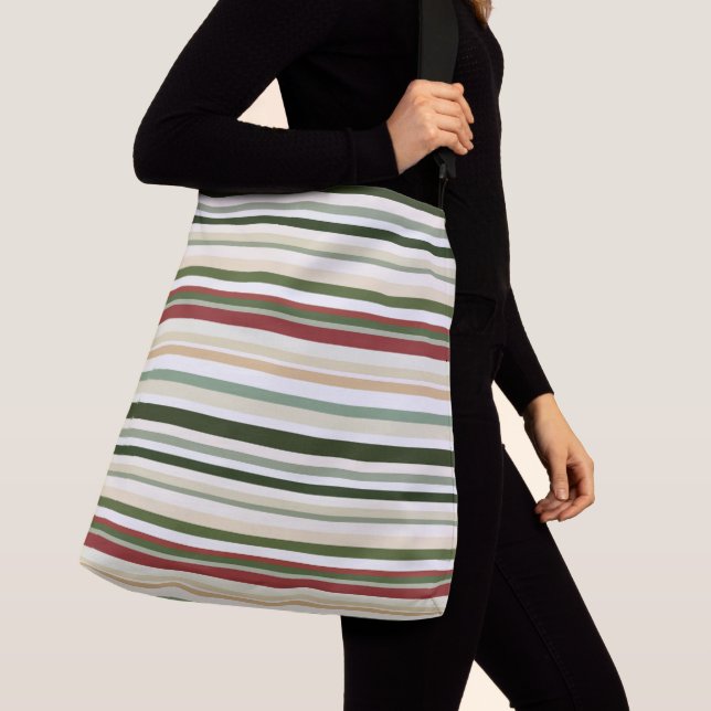 Olive, green and red Stripes Crossbody Bag (Close Up)