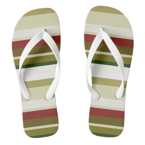 Olive green and red Stripes Flip Flops