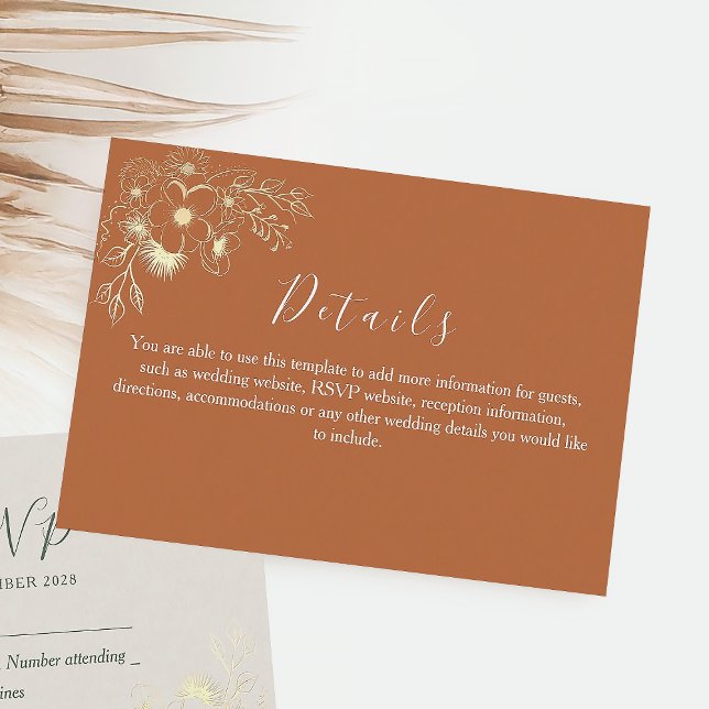 Olive Green and Terracotta Wedding Details Card (Creator Uploaded)