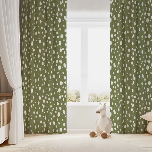 Olive Green and White Abstract Dots Blackout Curtains