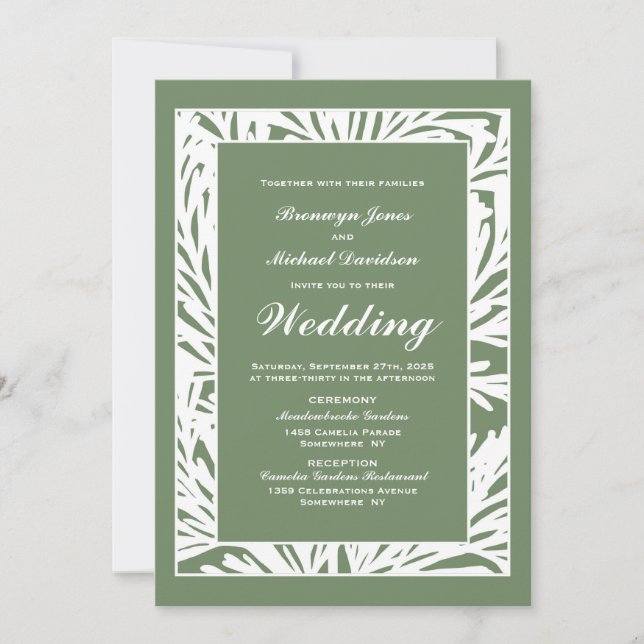 Olive Green and White Botanical Wedding Invitation (Front)