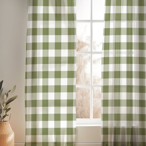 Olive Green and White Buffalo Check Sheer Curtains