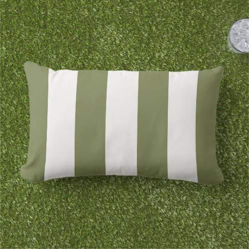 Olive Green and White Cabana Stripes Lumbar Pillow