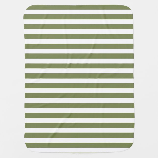 Olive green and white candy stripes baby blanket (Front)