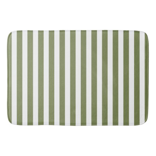 Olive green and white candy stripes bath mat