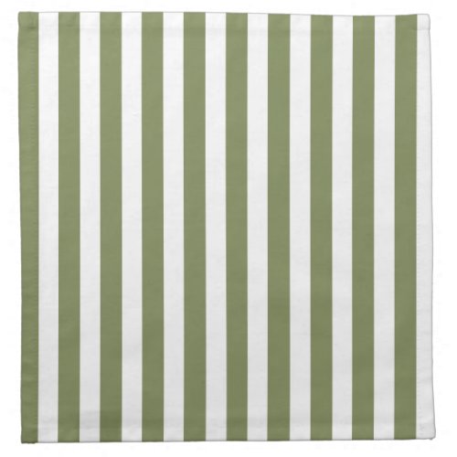 Olive green and white candy stripes cloth napkin
