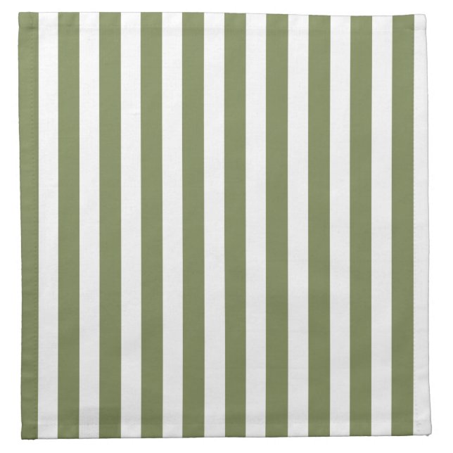 Olive green and white candy stripes cloth napkin (Front)