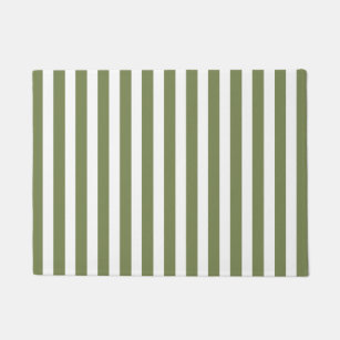 Olive green and white candy stripes doormat