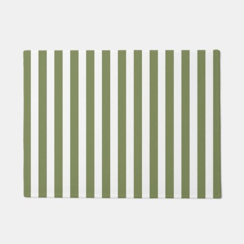 Olive green and white candy stripes doormat