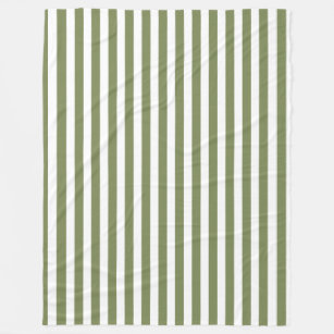 Olive green and white candy stripes fleece blanket