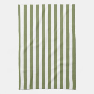 Olive green and white candy stripes kitchen towel