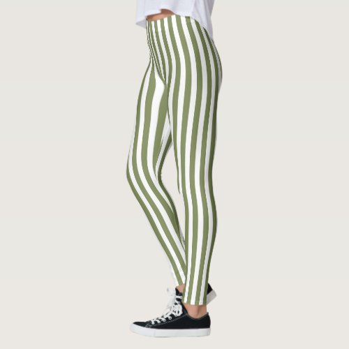 Olive green and white candy stripes leggings