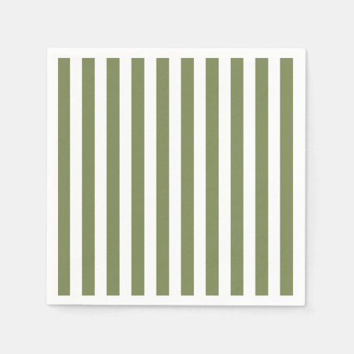 Olive green and white candy stripes napkins