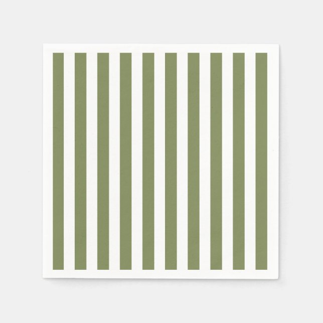 Olive green and white candy stripes napkins (Front)
