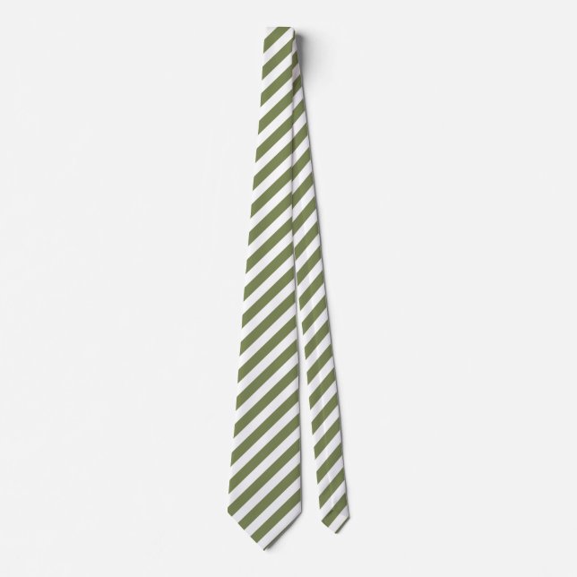 Olive green and white candy stripes neck tie (Front)