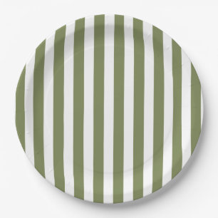 Olive green and white candy stripes paper plates