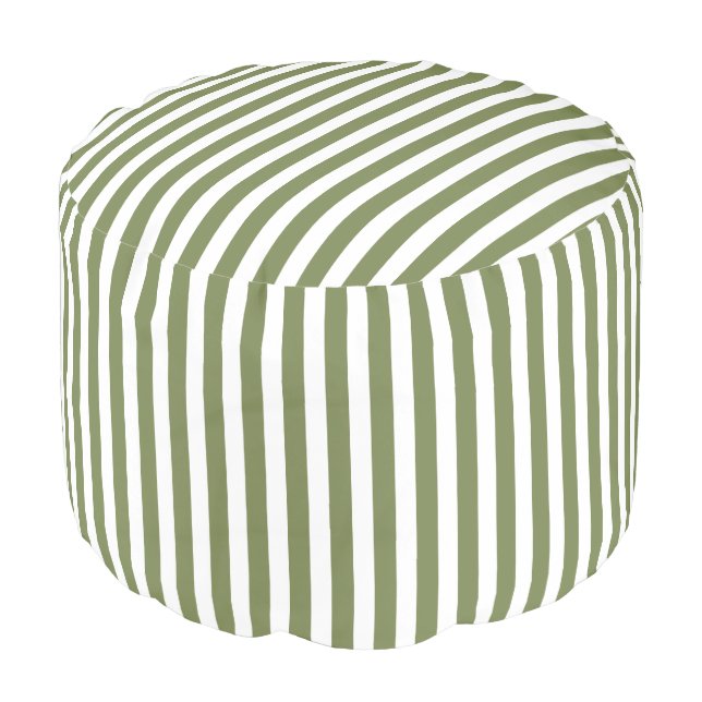 Olive green and white candy stripes pouf (Angled Front)