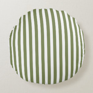 Olive green and white candy stripes round pillow