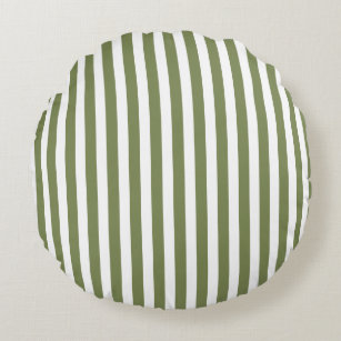 Olive green and white candy stripes round pillow