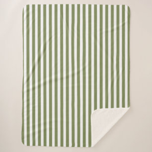 Olive green and white candy stripes sherpa blanket