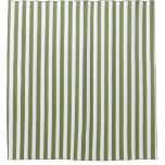 Olive green and white candy stripes shower curtain