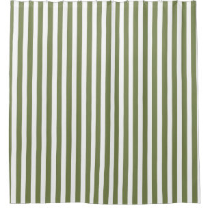 Olive green and white candy stripes shower curtain