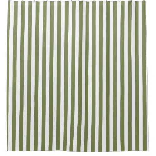 Olive green and white candy stripes shower curtain