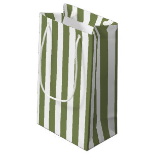 Olive green and white candy stripes small gift bag