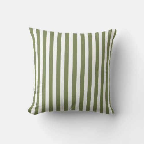 Olive green and white candy stripes throw pillow