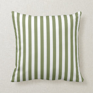 Olive green and white candy stripes throw pillow