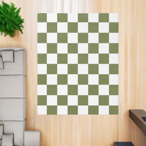 Olive Green and White Checkerboard Rug