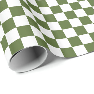 Olive Green and White Checkerboard Squares Wrapping Paper