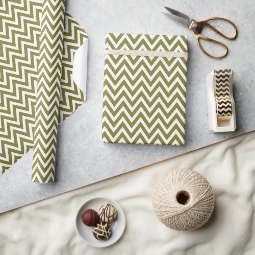 Olive Green and White Chevron Wrapping Paper