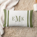 Olive Green and White Classic Monogram Lumbar Pillow<br><div class="desc">Design your own custom throw pillow in any color combination to perfectly coordinate with your home decor in any space! Use the design tools to change the background and the border stripe colors, or add your own text to include a name, monogram initials or other special text. Every pillow is...</div>