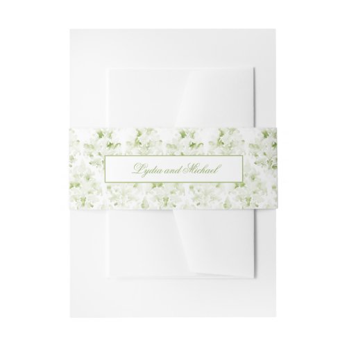 Olive Green and White Damask Invitation Belly Band