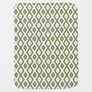 Olive green and white diamond pattern baby blanket