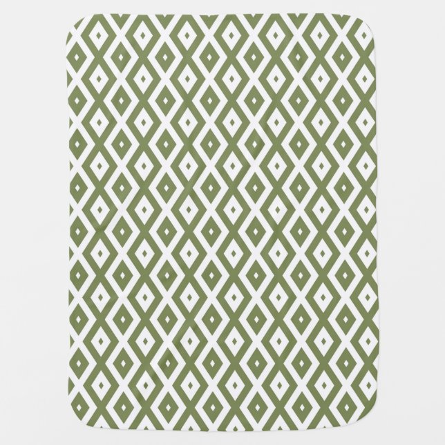Olive green and white diamond pattern baby blanket (Front)