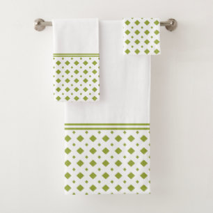 Olive Green and White Diamond Pattern Bath Towel Set