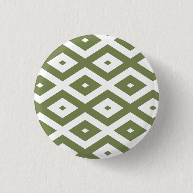 Olive green and white diamond pattern button (Front)