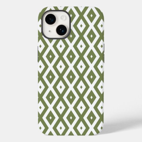 Olive green and white diamond pattern Case_Mate iPhone 14 case