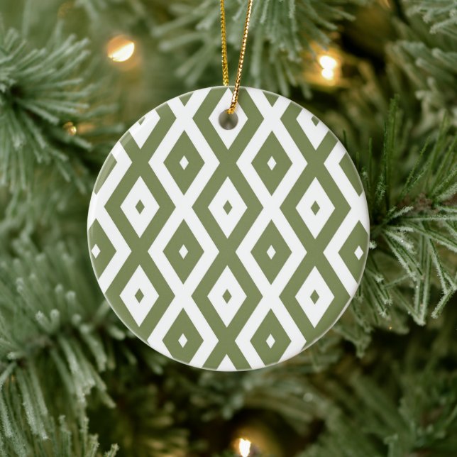 Olive green and white diamond pattern ceramic ornament (Tree)
